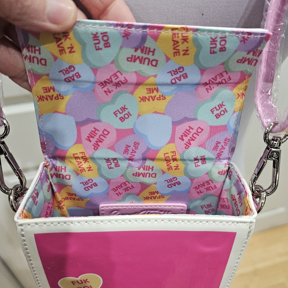 Unique Sweet Sugar Thrillz Say It With Candy Hearts Crossbody Bag Pink Purse New - Picture 11 of 15